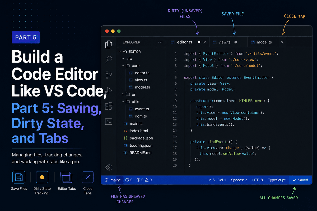 Build a Code Editor Like VS Code, Part 5: Saving, Dirty State, and Tabs